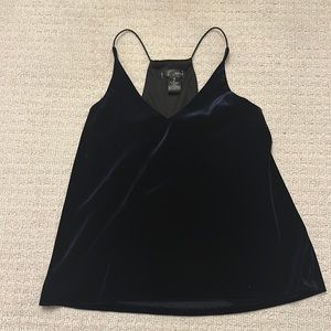 Navy Blue crushed velvet spaghetti strap blouse